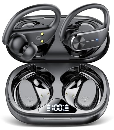 Cuffie Bluetooth senza fili Bluetooth 5.3 con display digitale a 4 LED, 68 ore di riproduzione bassi profondi, auricolari in-ear con 4 ENC per riduzione del rumore, auricolari per lavoro, studio/sport