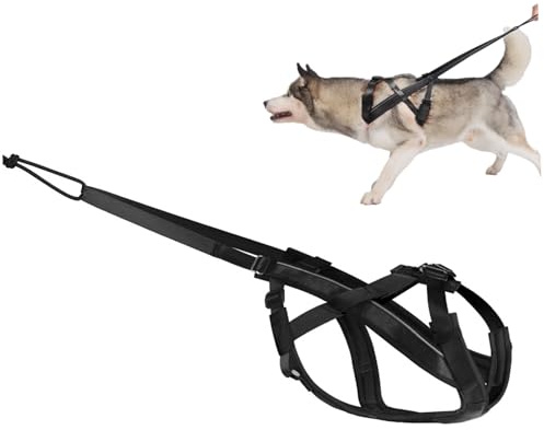 Trineo para Perros, Arnés para Tirar para Perros, Arnés de Trineo Ajustable para Entrenamiento de Comportamiento, Tirar de Pesas, Canicross, Ski-Joring, Negro