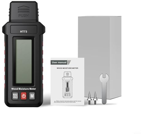 CNANRNANC Tester di umidità HT73 per legno ed edilizia, misuratore di umidità per pareti substrati tra cui faggio, abete rosso, larice, betulla, noce, quercia, frassino, abete douglas
