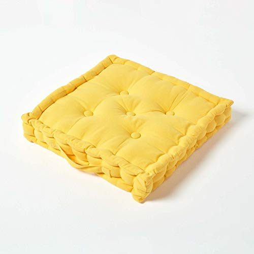 HOMESCAPES Coussin de Chaise de Couleur Jaune Fait en 100% Coton de 50x50 cm pour Chaise de Salon et Chaise de Jardin