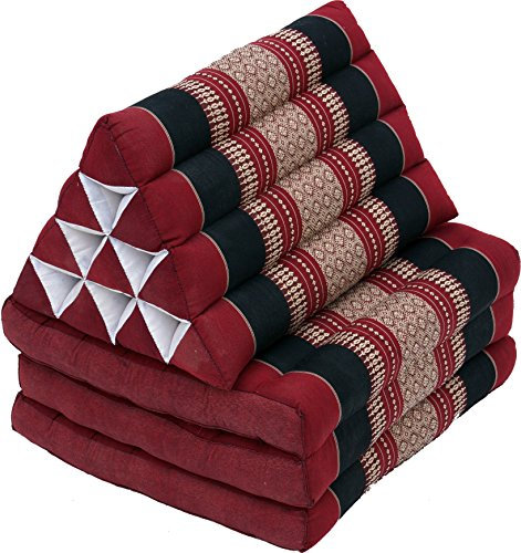 GURU SHOP Thaikissen, Dreieckskissen, Kapok, Tagesbett mit 3 Auflagen - Weinrot, 30x50x160 cm, Asiatisches Sitzkissen, Liegematte, Thaimatte