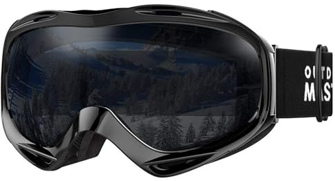 OutdoorMaster OTG Ski Goggles - Over Glasses Ski / Snowboard Goggles for Men, Women & Youth - 100% UV Protection (Black Frame + VLT 8% Black Lens)
