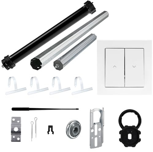 NOBILY *** Rolladen-Komplett-Set für 60mm (SW60) Achtkantwelle Maxi-Rolladenmotor 10Nm + Wippschalter + Mechanik-Set bis zu einer Gesamtlänge von 1,50 Meter