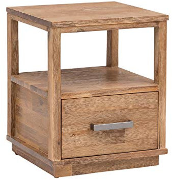 Woodkings® Nachttisch Woodville Holz rustikal Schlafzimmer Beistelltisch Nachtkommode Nako Design Massive Naturmöbel Echtholzmöbel mit Schublade (Akazie gebürstet)