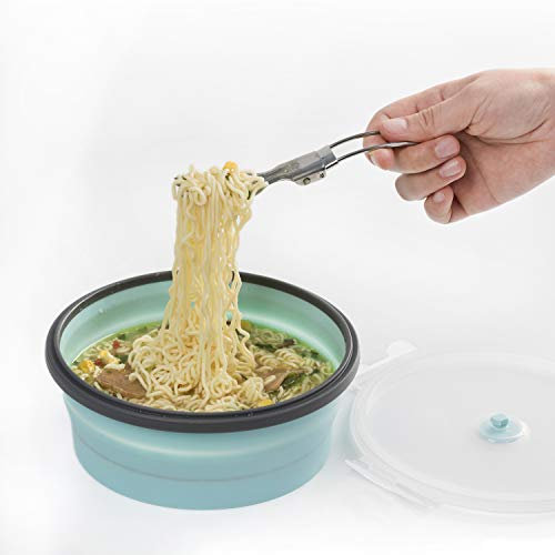 ColorCoral Collapsible Camping Bowl Portable Silicone Bowl with Lid and Fork for Travel Camping Hiking Kitchen Compatible with Freezer and Microwave 1200ML(42oz)