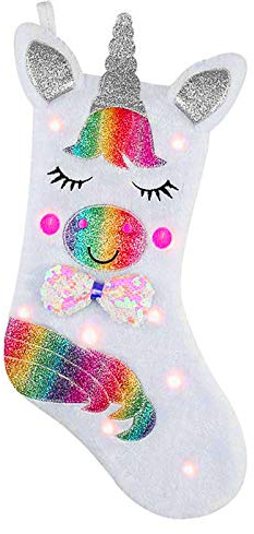 PGYFIS Christmas Stocking with LED Light Sparkly Sequins Stockings for Holiday Decoration