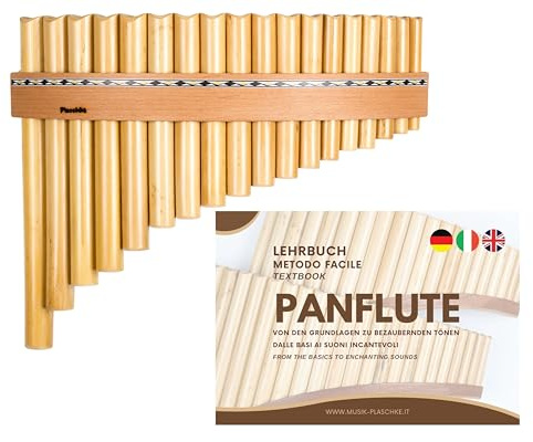 Plaschke Flauto di Pan con cintura in legno, fatto a mano con libro didattico, 18 toni-Sol