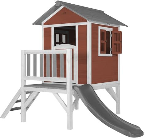 AXI Maison Enfant Beach Lodge XL en Rouge avec Lodge XL Playhouse Scandinavian Red - Grey Slide | Maison de Jeux en Bois FFC pour Les Enfants | Maisonnette/Cabane de Jeu pour Le Jardin