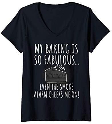 Damen Lustiger Konditor Bäcker Pâtissier Backen I Rauchmelder T-Shirt mit V-Ausschnitt
