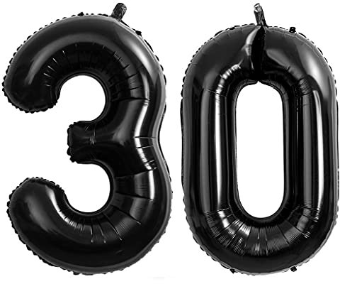 Foil Palloncini Compleanno 30 Anni Neri Palloncino Numero 30, 101 CM Giganti Palloncini Numeri 30 Decorazioni Festa Compleanno, Gonfiabili Elio Aria