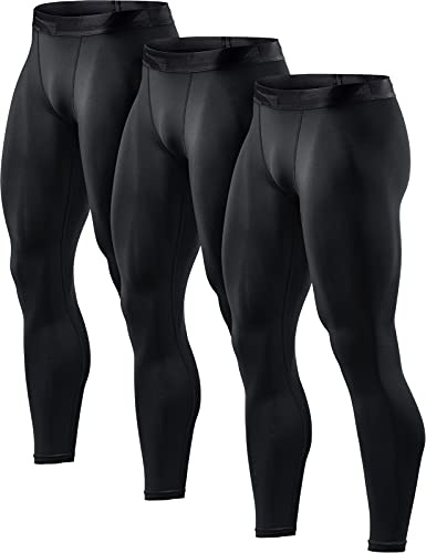 TSLA Men's Compression Pants - Cool Dry Athletic Sports Workout Running Tights Leggings Baselayer, 3pack Cool Dry Black, Large
