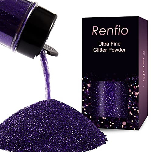Renfio Ultra Fine Glitter Powder 1.75 Oz (50g) Metallic Resin Glitter Flakes Crafts Sequins Epoxy Chips Flakes for Tumblers Slime Painting Arts Nail Holiday Decoration - Eggplant Purple