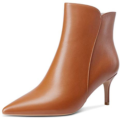 NobleOnly Donna Stivali alla Caviglia Cerniera Tacco a Spillo 6CM Boots Marrone Scarpe EU38