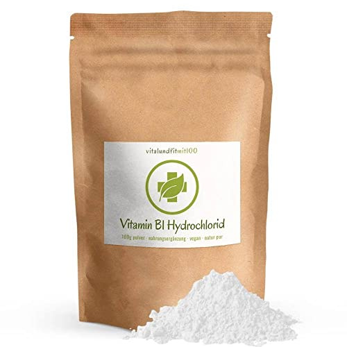 vitalundfitmit100 Vitamin B1 Hydrochlorid 100 g, Thiamin, hochrein, vegan, ohne Zusätze