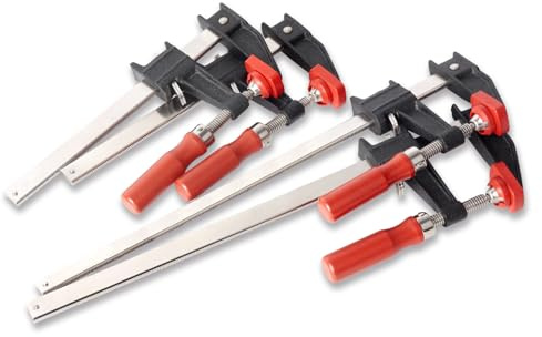 BESSEY GSCC4PK-C Juego de abrazaderas para carpintería, estilo F con mango de madera, almohadillas reemplazables, 5,1 x 15,2 cm y 5,1 x 30,5 cm, 272 kg, rojo/negro/plateado