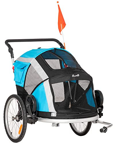 PawHut 2 in 1 Rimorchio Bici e Passeggino per Cani Taglia Grande Media Blu