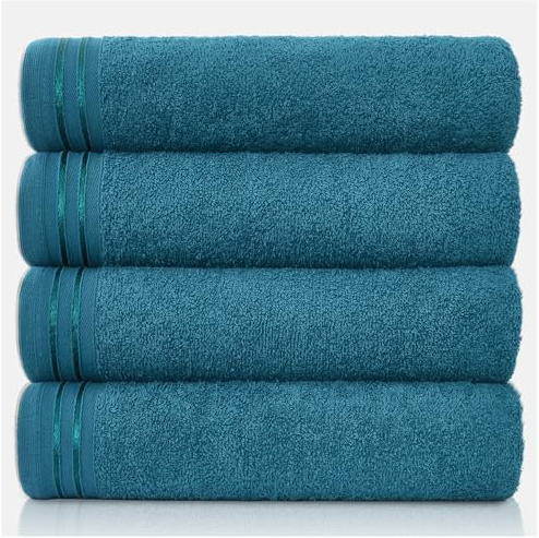 GC GAVENO CAVAILIA Large Towels Bath Sheet - Highly Absorbent Egyptian Cotton Towel Set - 4 Pack Extra Soft Large Bath Towel Teal - Quick Dry Bath Sheets - 450 GSM Washable Towels, 75 x 135 cm