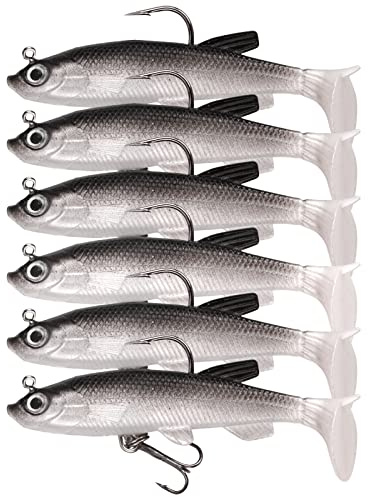 Vesaneae - 6 señuelos de melocotón 3D artificiales de aspecto realista, cebos de pesca flexibles de goma con anzuelo, para peces depredadores lucioperca y trucha lucio