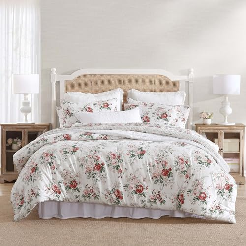 Laura Ashley - Juego de edredón Individual, Ropa de Cama Reversible de Franela de algodón Cepillado con Funda a Juego, lujosamente Suave y cálida decoración del hogar (Ashfield Red, Individual)