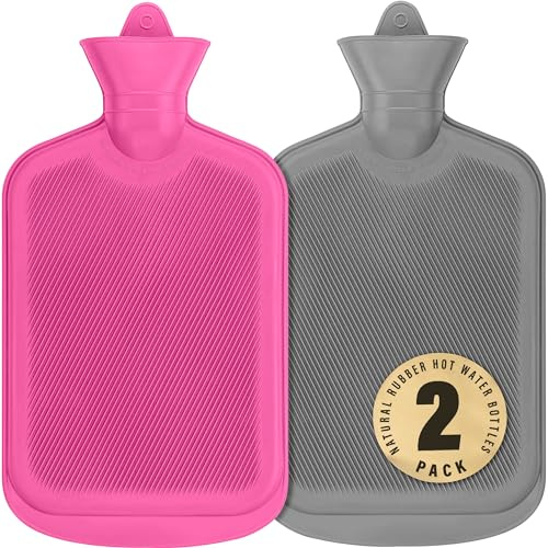 SteadMax Botellas de agua caliente, 2L (1,927.8 g) de goma natural, sin BPA, bolsa de agua caliente grande duradera para compresas calientes y terapia de calor, almohadilla térmica para aliviar el