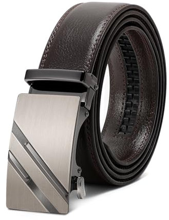 WERFORU Herrengürtel,Verstellbarer Leder-Ratschengürtel 3.5cm Passform,Herren Automatik Schnalle Gürtel für Anzug Jeans