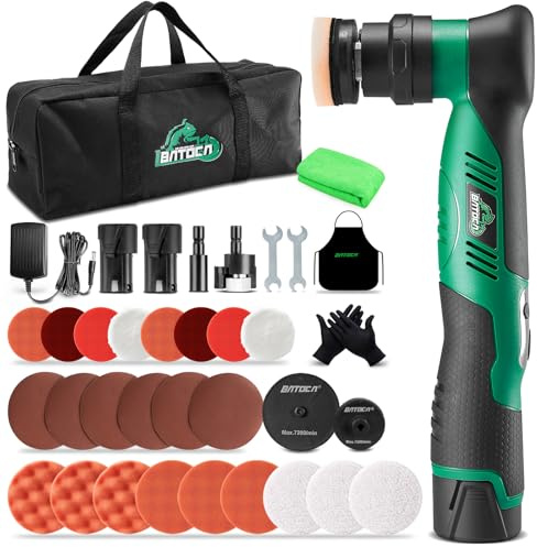 BATOCA S5 Mini polisseuse à tampon 12 V avec 2 batteries, 6 vitesses de 2000 à 5500 tr/min, super léger (2 kg), mini polisseuse sans fil pour détails de voiture
