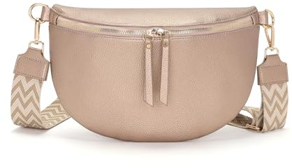 Vezluax 30x20cm umhängetasche Damen Bauchtasche Damen Groß Vegan Leder Crossbody Bag stylisch Frauen mit breitem Gurt Rosé Gold