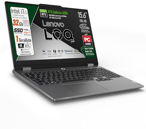 Lenovo Notebook Gaming Intel i7 13650Hx, RAM DDR5 32Gb GeForce RTX 4050 6GB, SSD 1Tb (512Gb x 2), IPS DISPLAY 15,6 sRGB 100%, 144Hz, G-SYNC, Tastiera Qwerty Italiana, ready to use