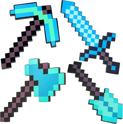 Pickaxe Sword Toys, Kids Game Role-Play Sword and Pickaxe Combo Axe Shovel Game Swords Pick Foam Weapon Action Figure Accessory for Halloween Christmas Video Game Fans (4pcs)