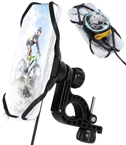 Soporte Movil Bicicleta Universal con Enfriador, 360° Rotación Soporte Movil Moto para Manillar, Soporte Teléfono Bici para iPhone 16 15 14 13 12 Pro MAX/Plus, Samsung, Huawei, 5.6-7.0” Smartphone