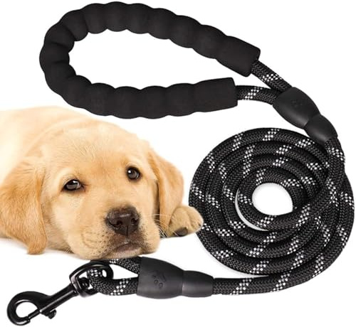 PARENCE.- Correa para Perros 120 cm Negra – Cuerda Estable con asa Acolchada de Confort – Correa para Perros pequeños, medianos y Grandes – Ideal para pasear, adiestrar y Seguridad