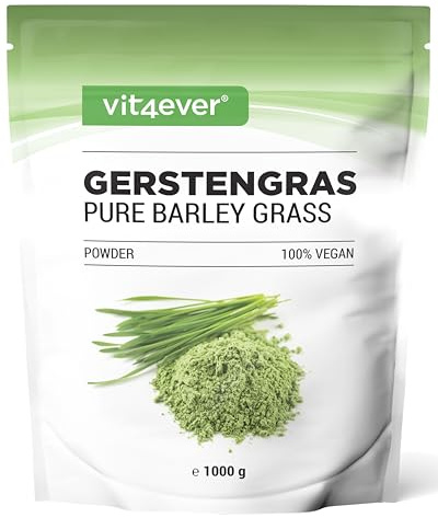 vit4ever Erba d’orzo 1000 g polvere da foglie giovani – Qualità premium dai Paesi Bassi – Ricco di vitamine e minerali – 100% erba d’orzo – Vegano – puro naturale – Superfood