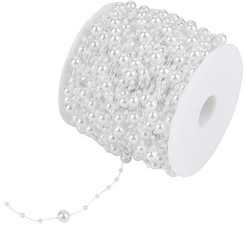 Ghirlanda di fili di perle da 196,9 piedi, 60 m di perle artificiali Filo di perle Decorazione a catena Rotolo di perline per creare fiori Decorazione di festa nuziale 3mm+8mm