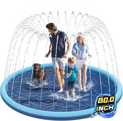 Dog Pool, 200CM/80Dog Sprinkler Splash Pad,Thickened Anti-Slip Water Mat