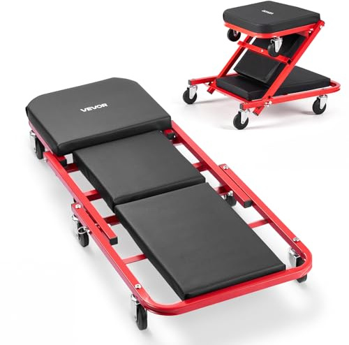 VEVOR Chariot de Visite Pliable 2-en-1 Tabouret d'Atelier 101 cm 204 kg, pour Mécanicien Entretien Réparation sous Véhicule Garage, Planche à roulettes Convertible, Position Allongée ou Assise