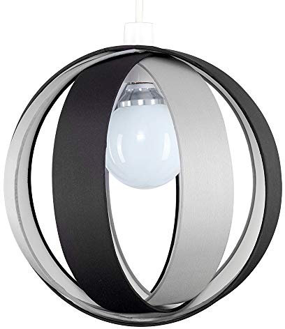 MiniSun | Modern Black and Grey Fabric Cocoon Globe Style Ceiling Light Shade | Pendant Lights, Home Décor & Improvement Essential | 290mm Shade Width