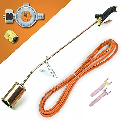 Gasbrenner 58 KW, 5m Schlauch + Ständer + Mitteldruckregler 4bar Unkrautvernichter Brenner Dachbrenner Mitteldruckregler Abflammgerät SN0283R