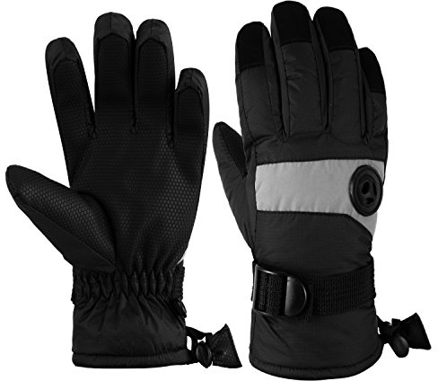 HIGHLOONG Kids Waterproof Ski Snowboard Gloves Thinsulate Lined Winter Cold Weather Gloves for Boys and Girls (Black, 6/7)