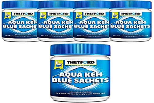 Thetford 5 x sanitetstillsats campingtoaletter Aqua KEM Blue Sachets