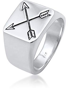 Kuzzoi Anillo para hombre de plata de ley 925 maciza de 14 mm de ancho, diseño de flechas oxidadas negras con grabado, talla 60-66, 0601990719