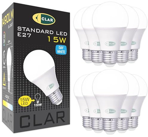 CLAR - Lampadina LED E27 15W, Luce Naturale 4000K, Equivalente 100W (Pack 10)