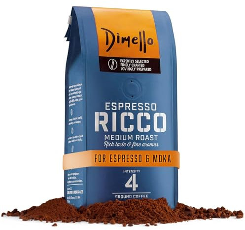Dimello Ricco Medium Roast Arabica & Robusta Espresso Coffee - Fine Ground, Rich Taste & Nutty Notes (250g)