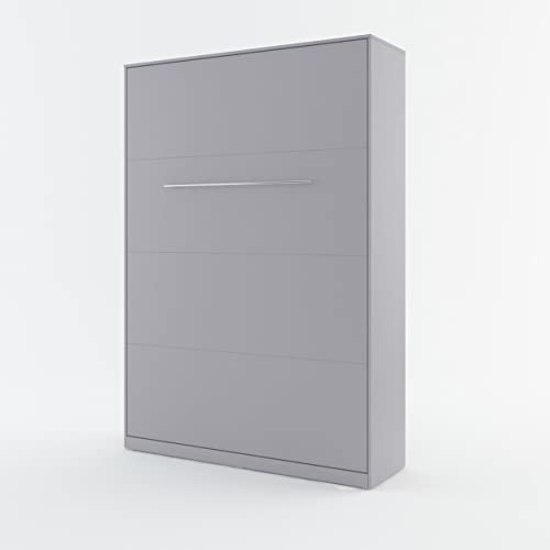 Arthauss Vertical Wall Bed 120cm x 200cm in Grey Matt - Space Saving Hidden Cabinet Bed, Fold Down Murphy Bed with Duvet Straps, Foldable Wall Bed for Extra Safety and Convenience