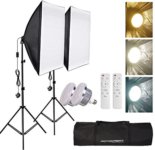 FOTOCREAT Softbox Photography Lighting Kit 20X28 Professional Continuous Lighting Equipment Photo Studio Photography Set with E27 Socket 5700K LED Bulbs for Portraits and Video Product Shooting