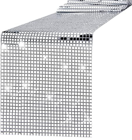 3 Packs 12 x 108 Inches Disco Party Table Runner Mirror Silver Foil Table Runner Glitter Table Cover Sparkle Sequin Tablecloth for 70s 80s Disco Dance Party Wedding Bachelorette Home Table Decorations