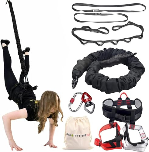 PRIOR FITNESS Juego de equipo para Bungee Fitness, banda elástica de resistencia, cuerda de baile anti-gravedad para danza, casa, gimnasio, agilidad, velocidad y equilibrio