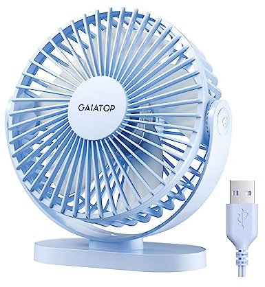 gaiatop USB Desk Fan, 5.5 Inch Small Quiet Powerful 3 Speeds 90° Rotate, Personal Mini Portable Desktop Table Fans, Cooling for Home Office Car Travel Indoor Outdoor Blue