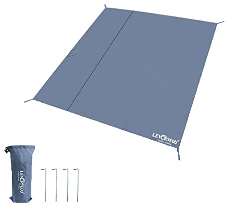 RUNGEASINI 7x5 FT Waterproof Tent Footprint - Heavy Duty 210D Oxford Ground Mat with Stakes - Fits 3-5 Person Tents for Camping, Picnic, Beach - Outdoor Tarp with Carry Bag (Gray-Blue)