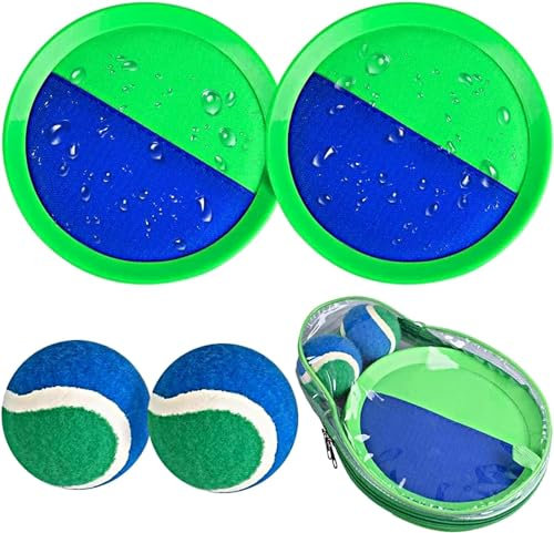 CZMAO Klettballspiel für Kinder Set 2 Schläger, 2 Bälle und 1 Aufbewahrungstasche, Strandspielzeug Klettball Wasserdicht Outdoor Gartenspiele Spielzeug draußen Kinder ab 3 4 5 6 Jahr Strandspiele