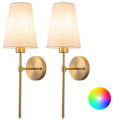 Wall Lights Battery Operated Wall Sconces Set Of 2,Indoor not Hardwired Fabric Shade Fixtures,Rechargeable Wireless Wall Sconces With Dimmable Remote Control,for Bedroom,Farmhouse ( Color : Gold )